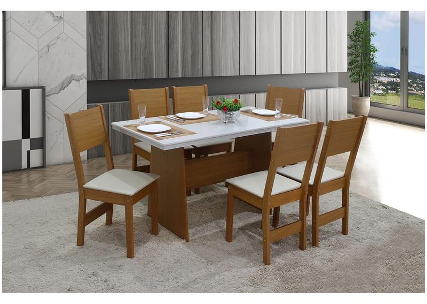 Mesa de Cozinha com 6 Cadeiras Retangular Destak Móveis São Carlos