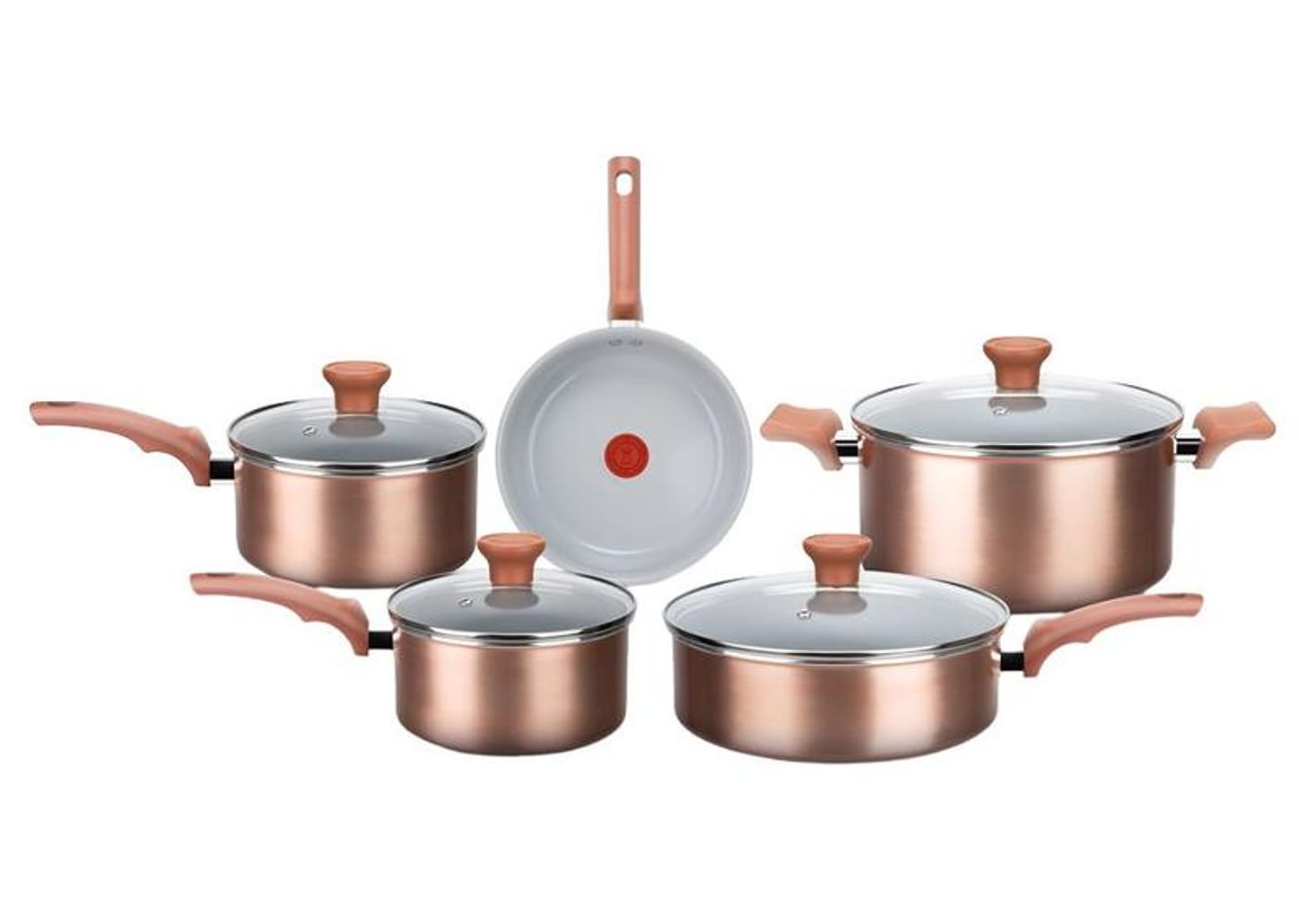 Jogo de Panelas Rochedo Cerâmico de Alumínio Rose Gold Fundo Triplo 5 Peças Ceramic