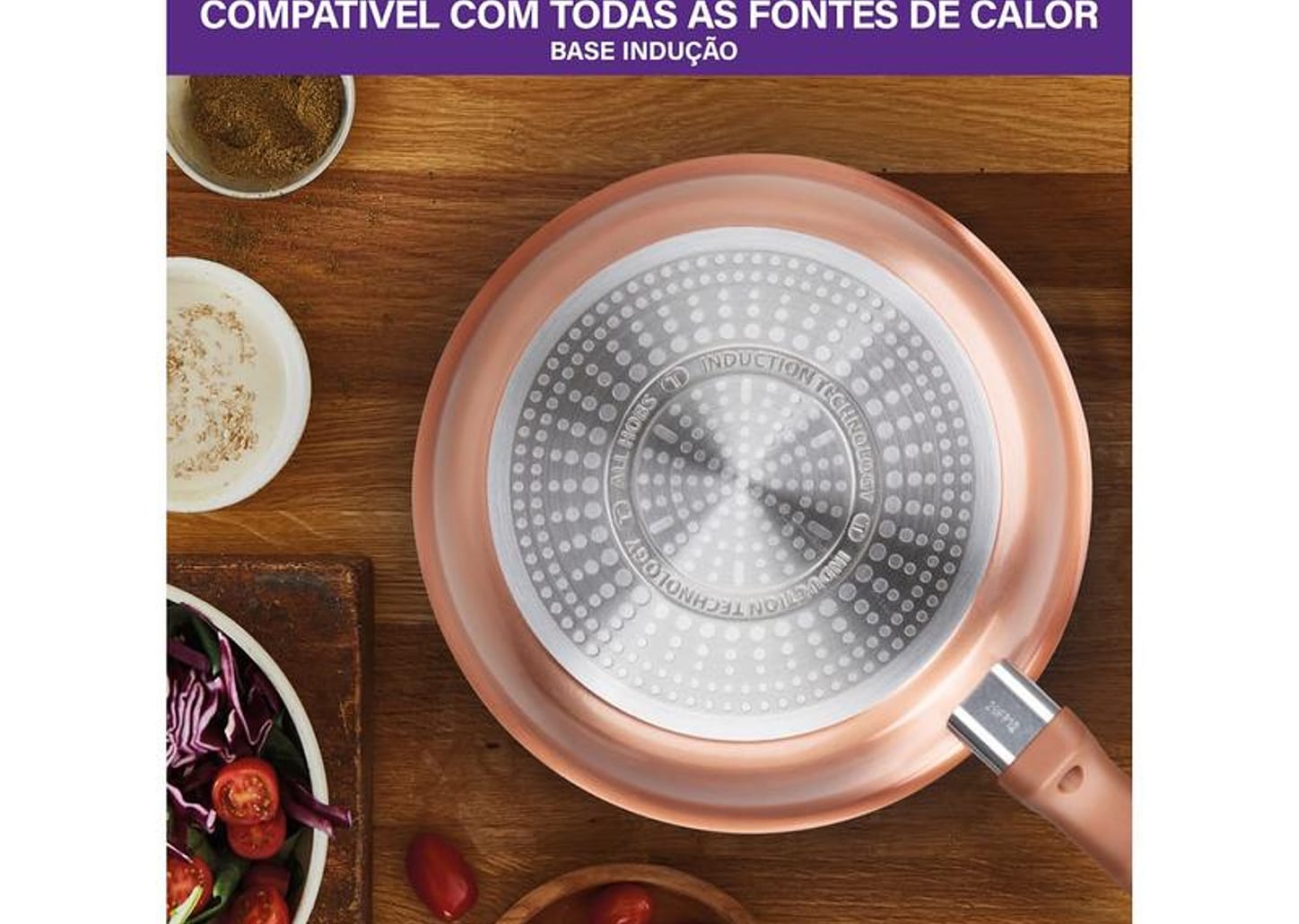 Jogo de Panelas Rochedo Cerâmico de Alumínio Rose Gold Fundo Triplo 5 Peças Ceramic