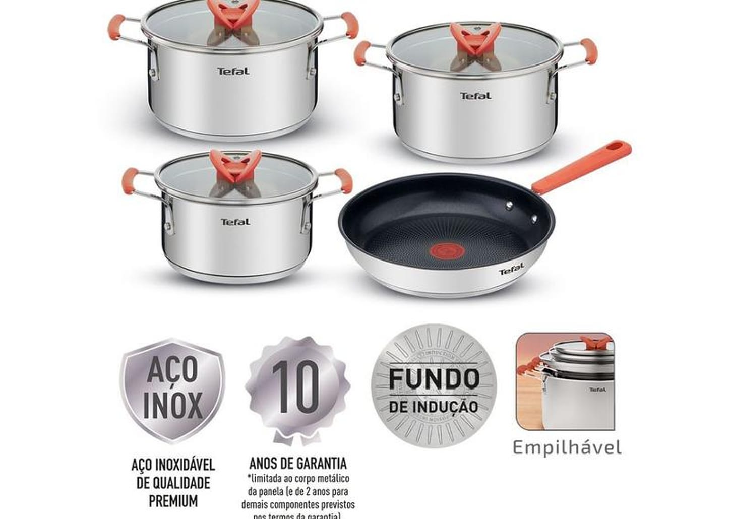 Jogo de Panelas Tefal Inox Fundo Triplo 4 Peças Opti'Space