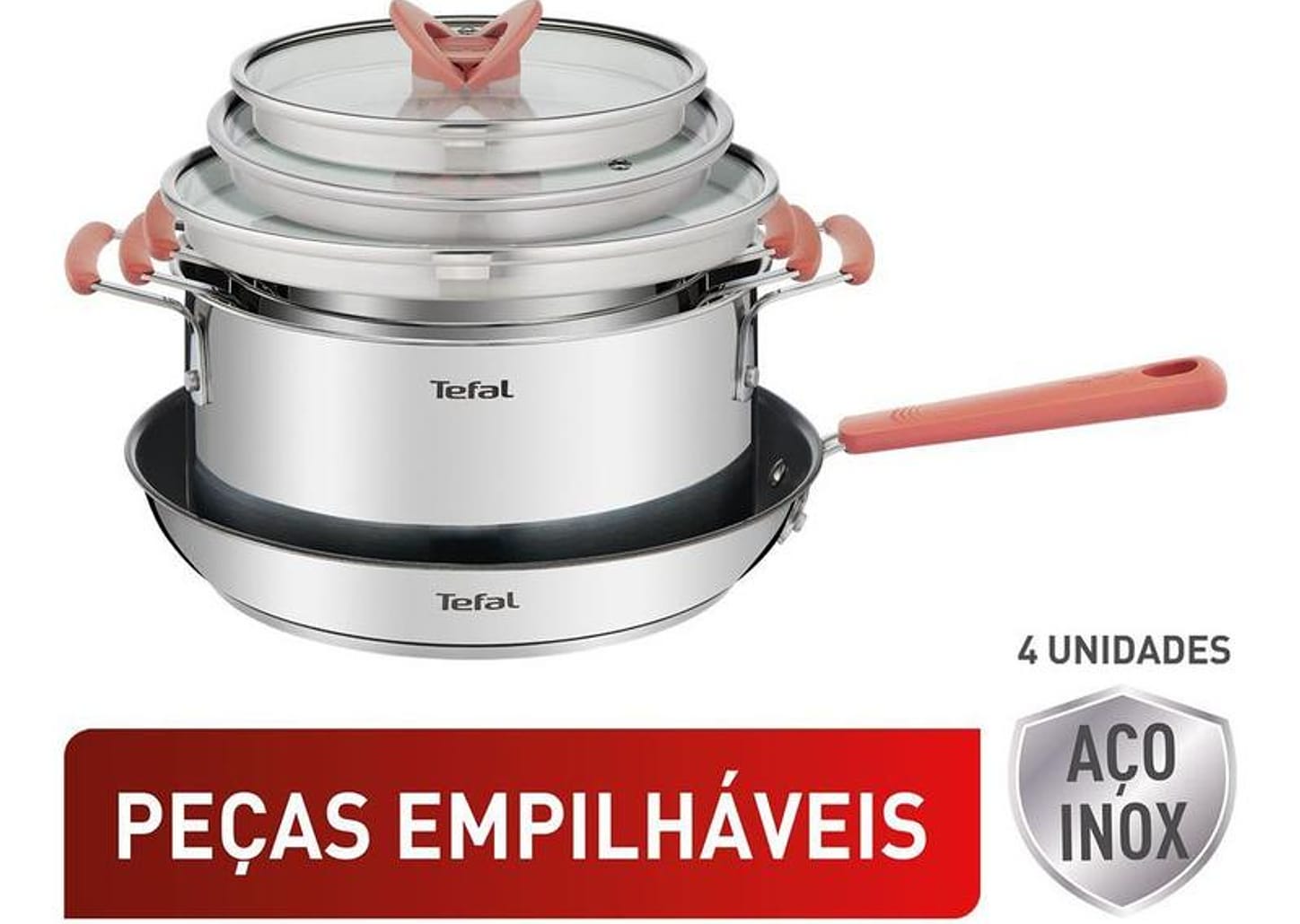 Jogo de Panelas Tefal Inox Fundo Triplo 4 Peças Opti'Space