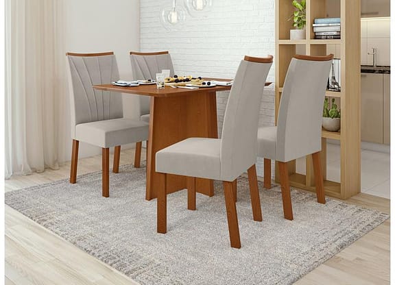 Mesa de Jantar 4 Cadeiras Retangular Frassino Móveis Lopas Celebrare