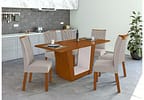 Mesa de Jantar 6 Cadeiras Retangular Frassino e Off White Móveis Lopas Apogeu