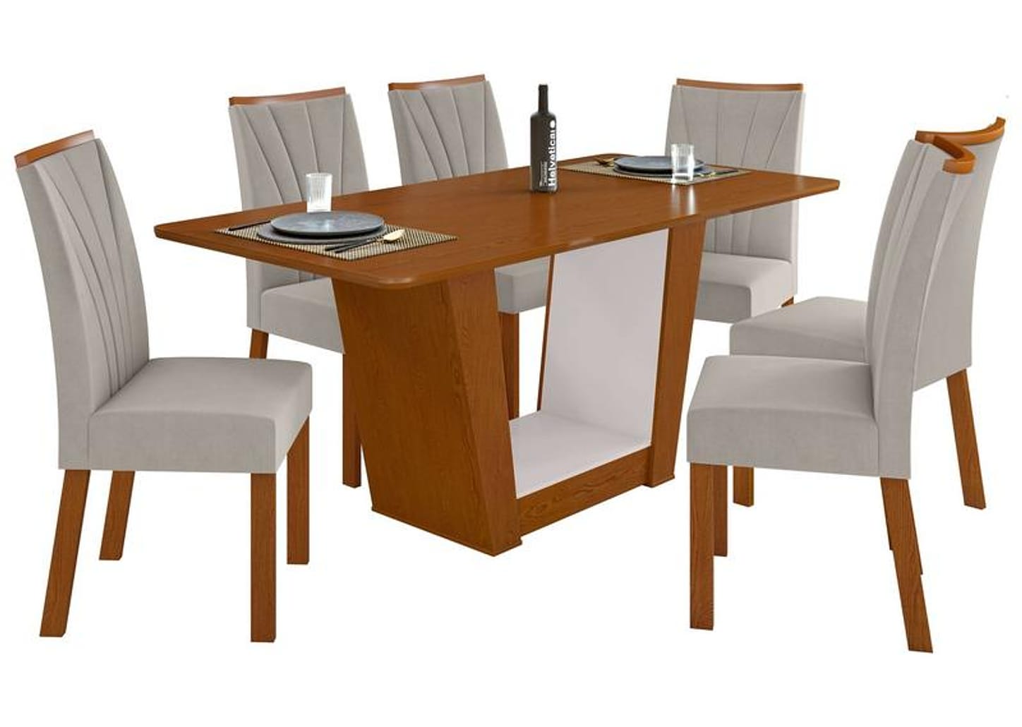 Mesa de Jantar 6 Cadeiras Retangular Frassino e Off White Móveis Lopas Apogeu