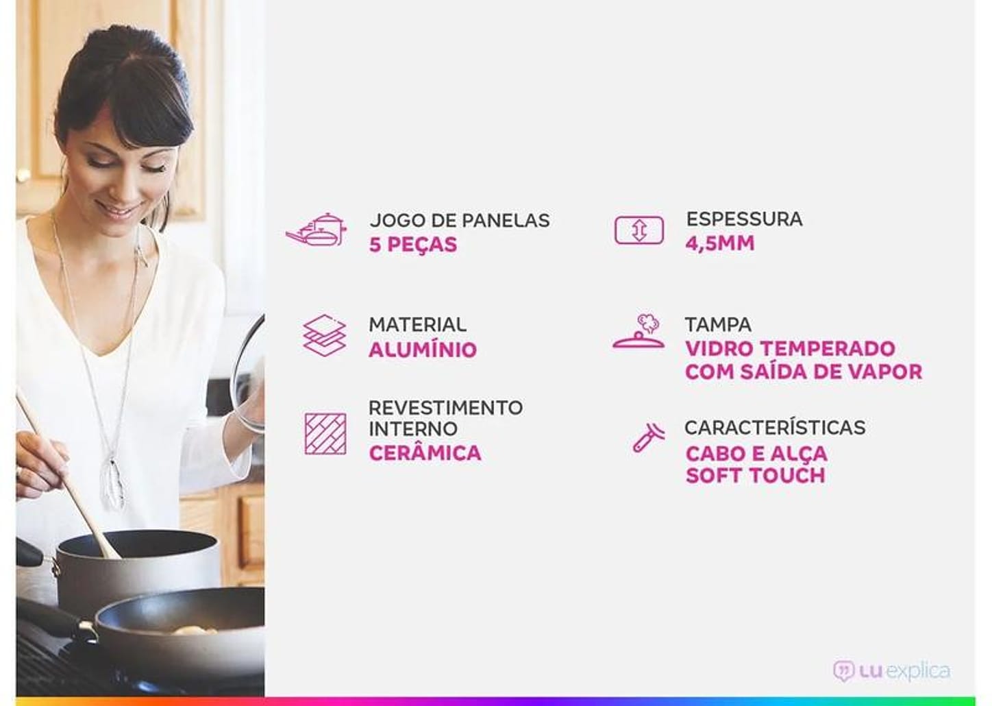 Jogo de Panelas Brinox Cerâmico de Alumínio Vanilla 5 Peças Optima Essentials Ceramic Life