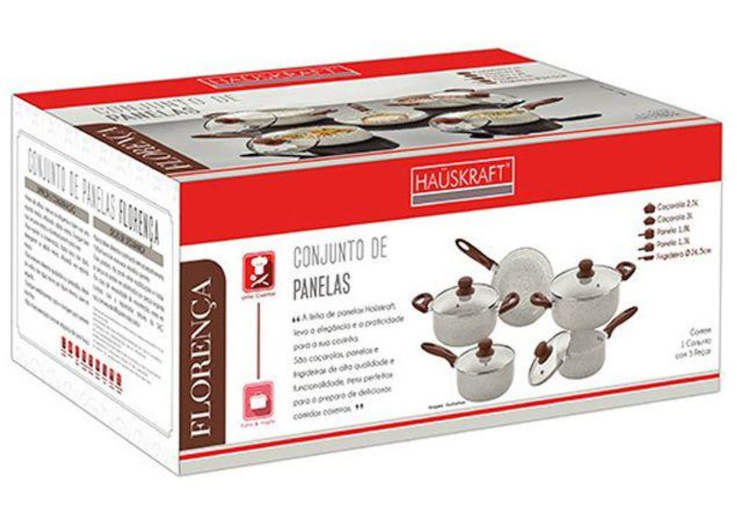 Jogo de Panelas Hauskraft Antiaderente de Alumínio Vanilla 5 Peças Florença