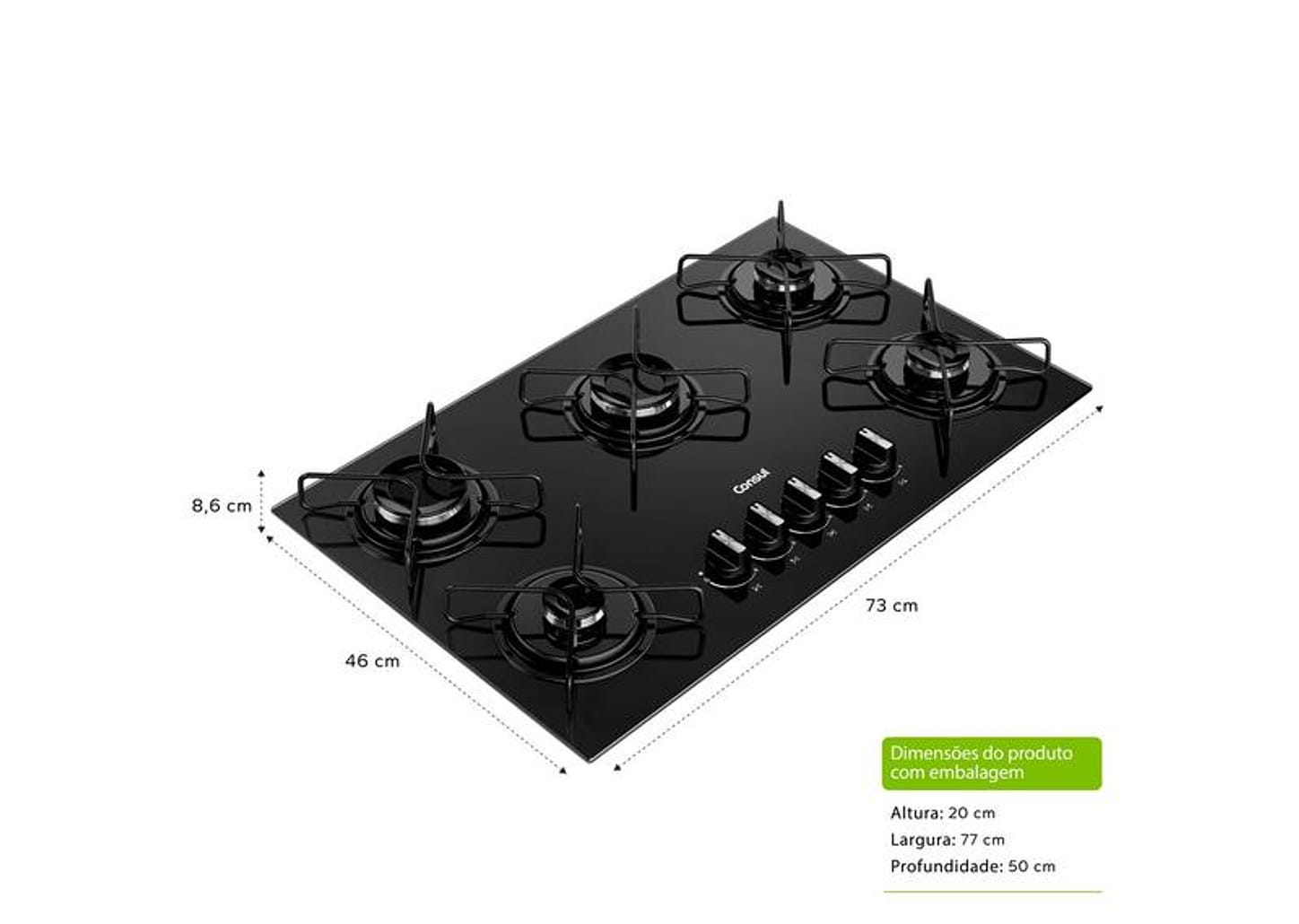 Cooktop 5 Bocas a Gás Consul GLP Preto Superautomático CD060BE