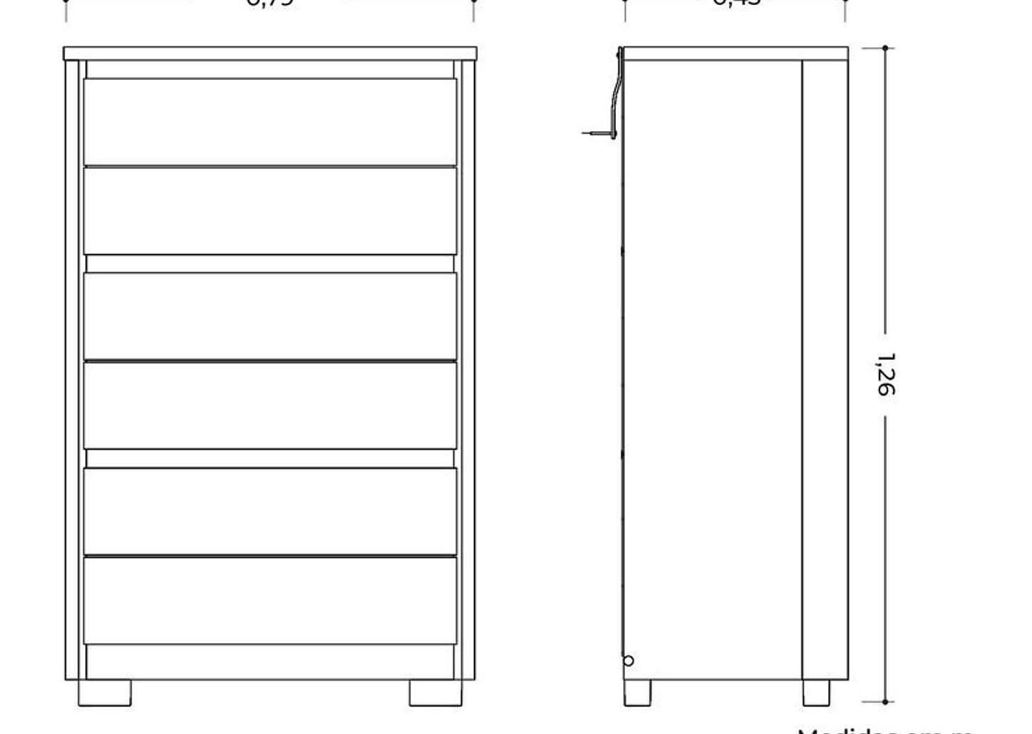 Cômoda 6 Gavetas Móveis Albatroz Unno