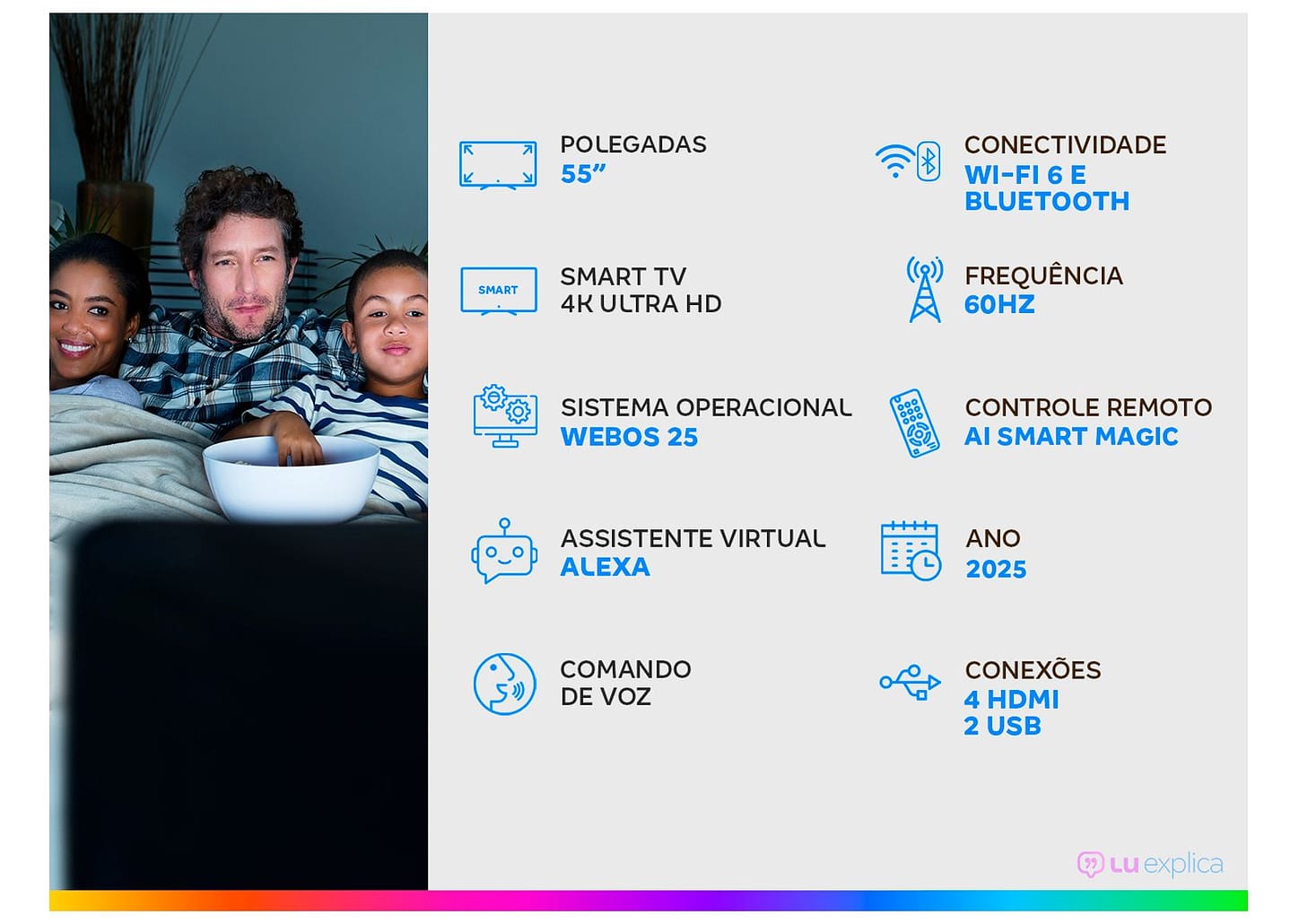 Smart TV 55" 4K Ultra HD OLED OLED55C5PSA 60Hz webOS 25 α8 AI Processor 4K Gen2 Alexa 4 HDMI 2 USB