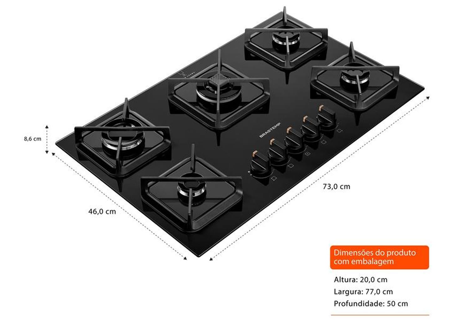 Cooktop 5 Bocas a Gás Brastemp GLP Preto Superautomático BDS75AE