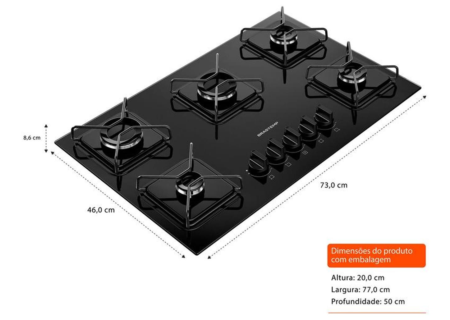 Cooktop 5 Bocas a Gás Brastemp GLP Preto Superautomático BDD75BE