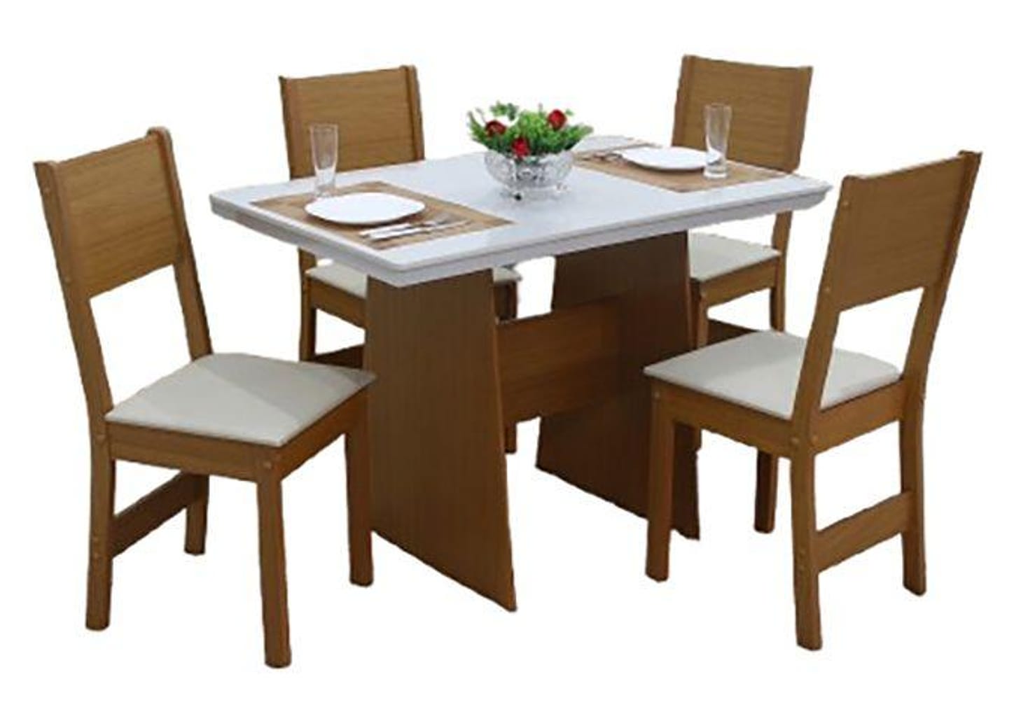 Mesa de Jantar 4 Cadeiras Retangular Cinamomo/Off White Destak Móveis São Carlos