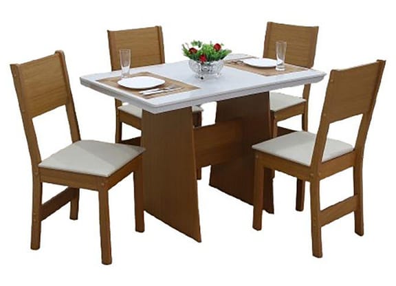 Mesa de Jantar 4 Cadeiras Retangular Cinamomo/Off White Destak Móveis São Carlos