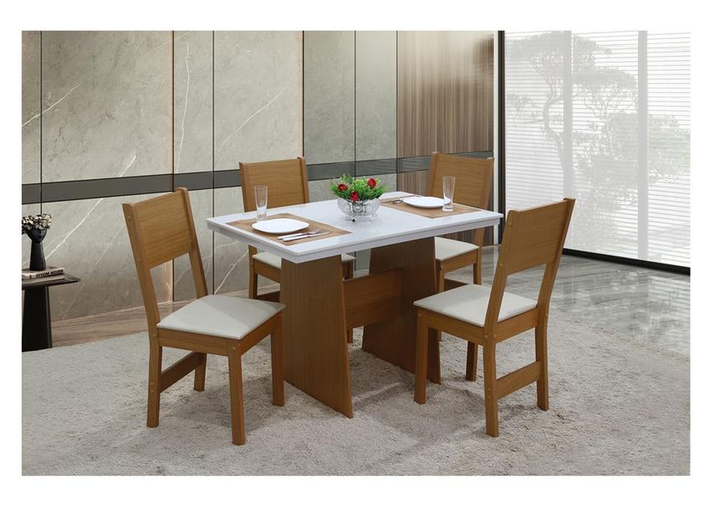 Mesa de Jantar 4 Cadeiras Retangular Cinamomo/Off White Destak Móveis São Carlos