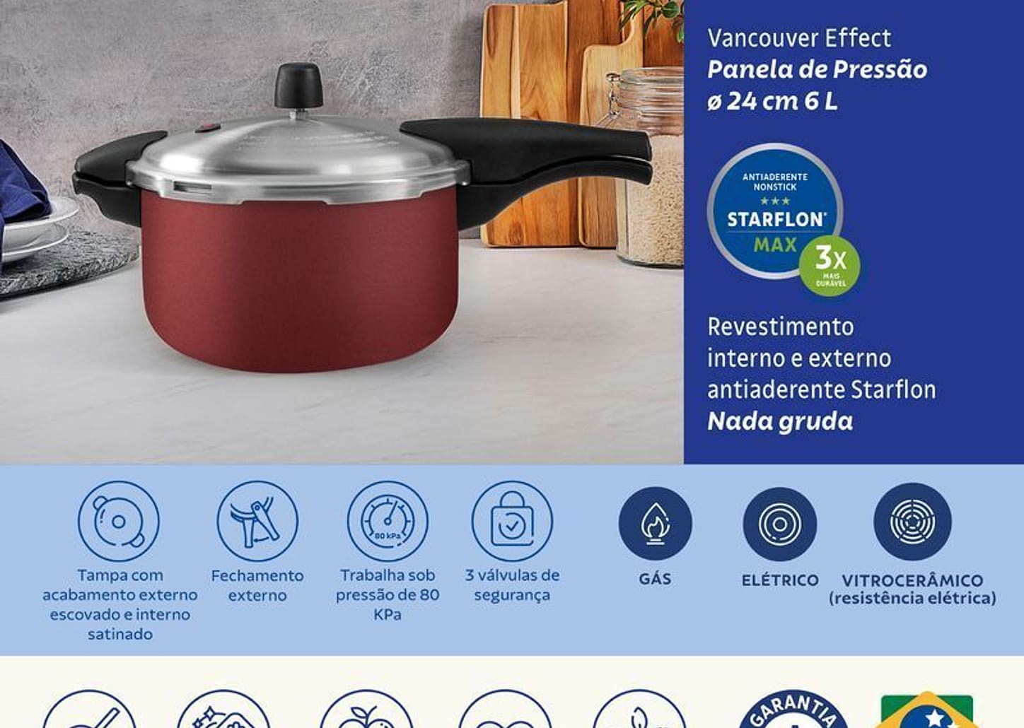 Panela Pressão 24 cm 6L Vancouver Effect Vermelha Tramontina