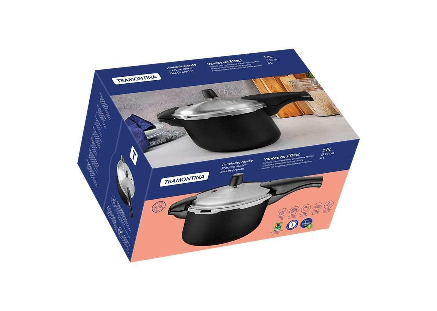 Panela de Pressão 24 cm 6L Vancouver Effect Preta Tramontina
