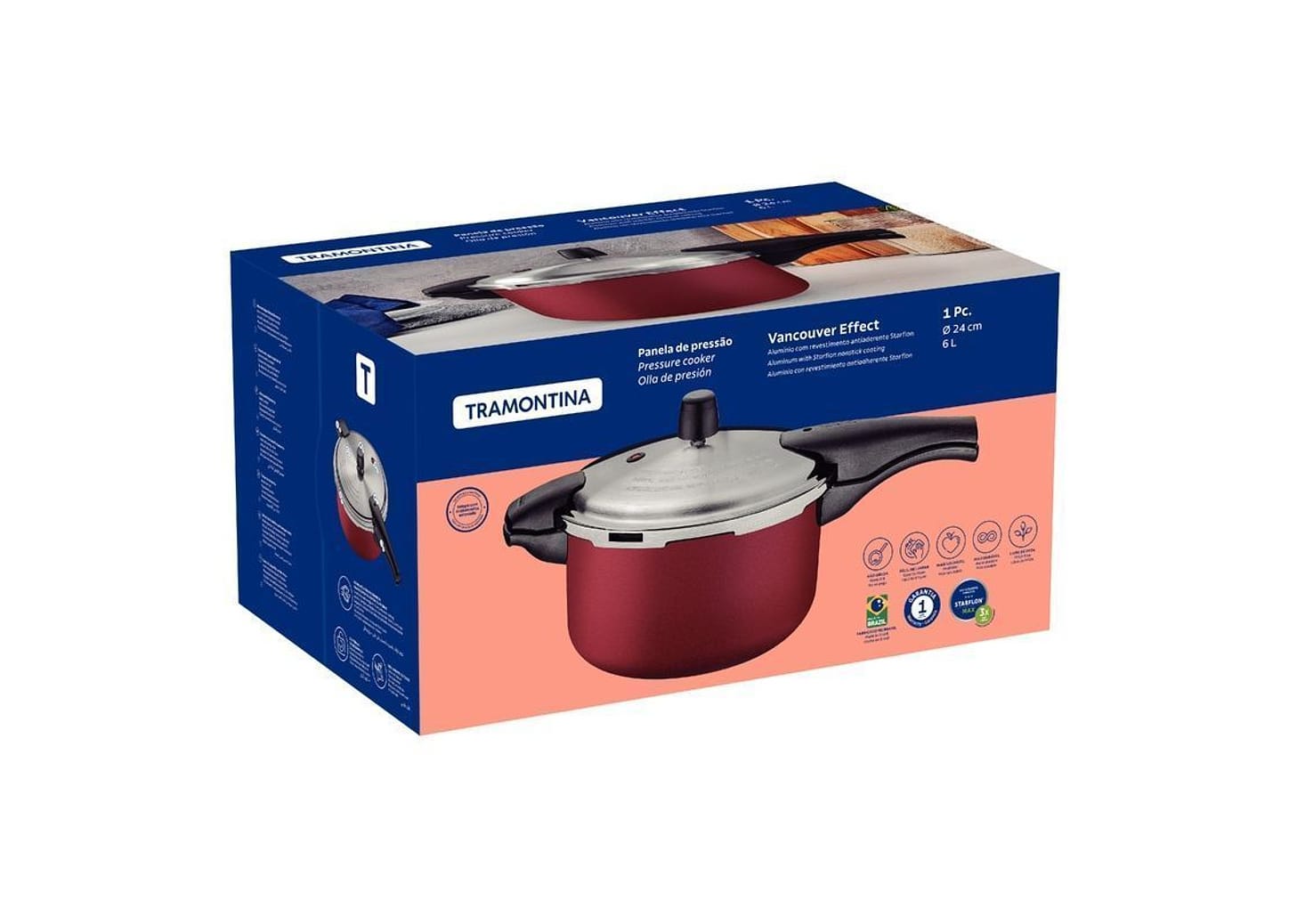 Panela Pressão 24 cm 6L Vancouver Effect Vermelha Tramontina
