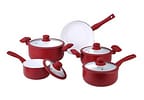 Jogo de Panelas Hauskraft Revestimento Cerâmico de Alumínio Vermelho 5 Peças Carmin