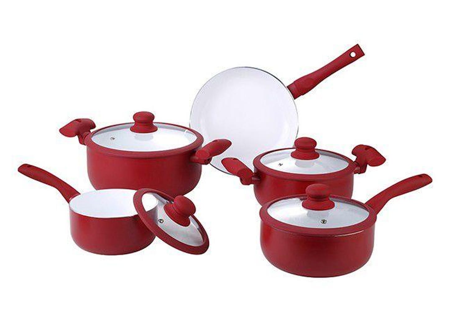 Jogo de Panelas Hauskraft Revestimento Cerâmico de Alumínio Vermelho 5 Peças Carmin