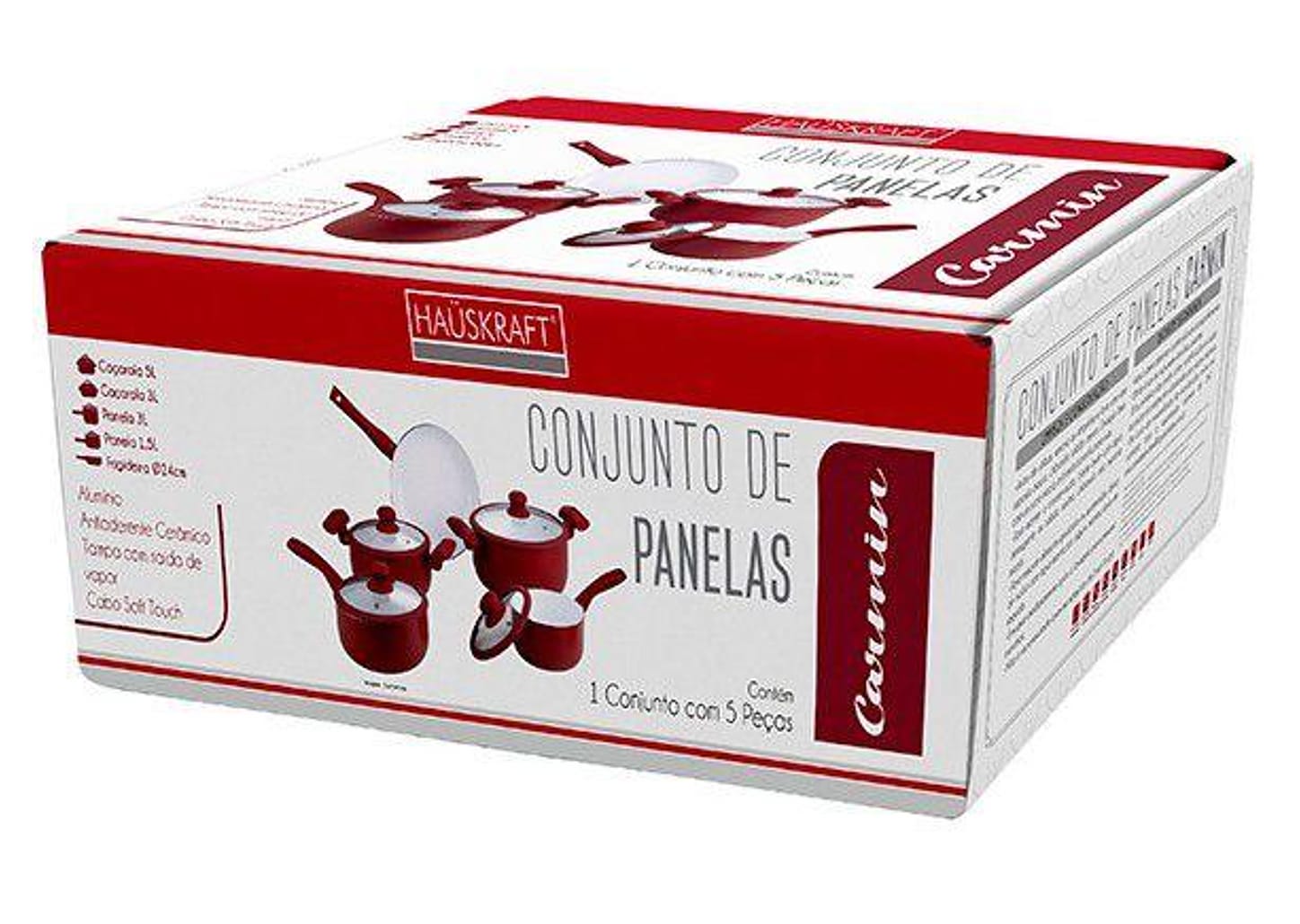 Jogo de Panelas Hauskraft Revestimento Cerâmico de Alumínio Vermelho 5 Peças Carmin