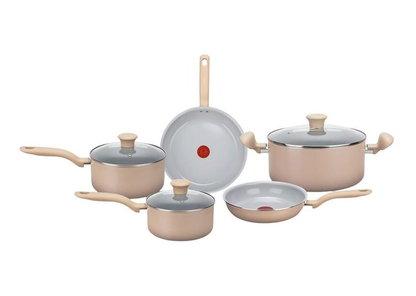 Jogo de Panelas Rochedo de Alumínio Vanilla Fundo Triplo 5 Peças Ceramic Light Sand