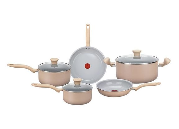 Jogo de Panelas Rochedo de Alumínio Vanilla Fundo Triplo 5 Peças Ceramic Light Sand