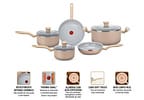 Jogo de Panelas Rochedo de Alumínio Vanilla Fundo Triplo 5 Peças Ceramic Light Sand