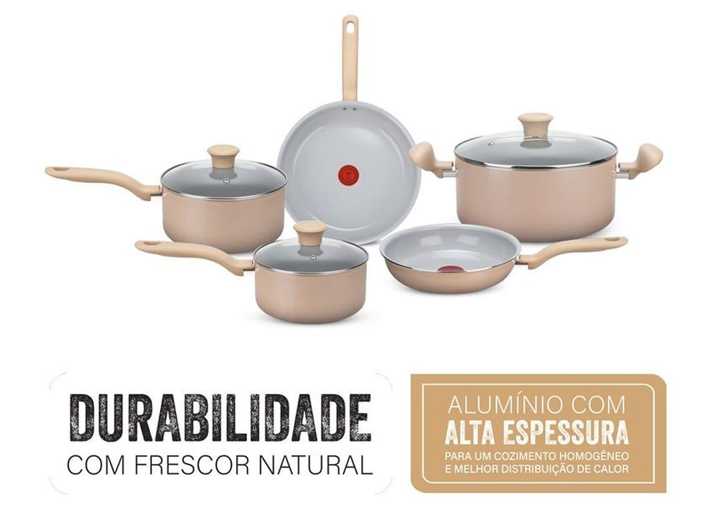 Jogo de Panelas Rochedo de Alumínio Vanilla Fundo Triplo 5 Peças Ceramic Light Sand