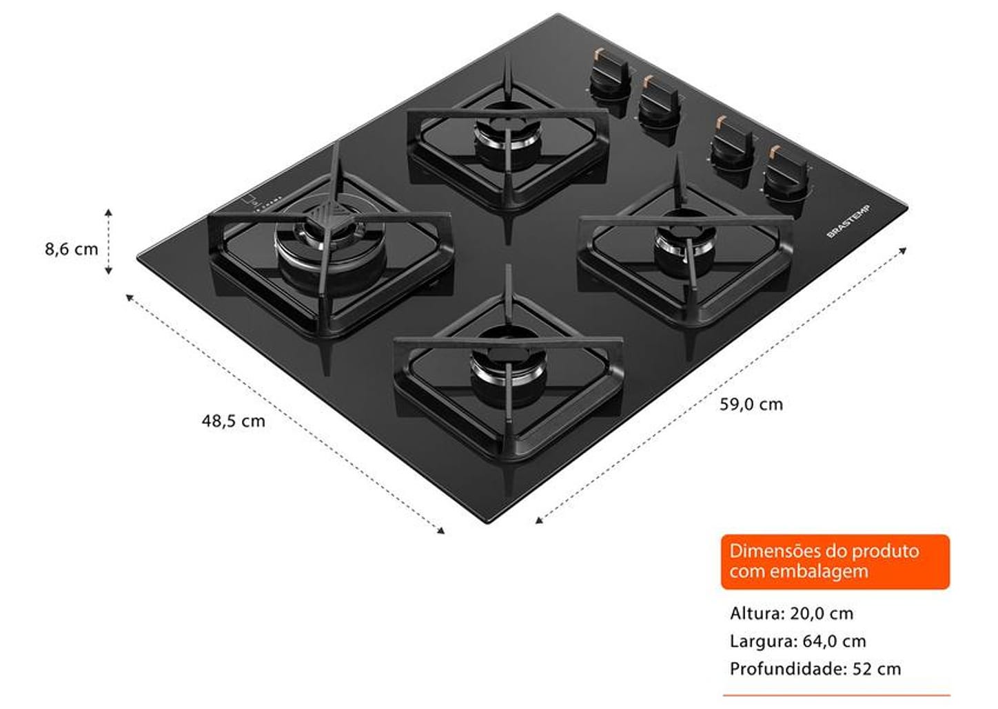 Cooktop 4 Bocas a Gás Brastemp GLP Preto Superautomático BDS62AE