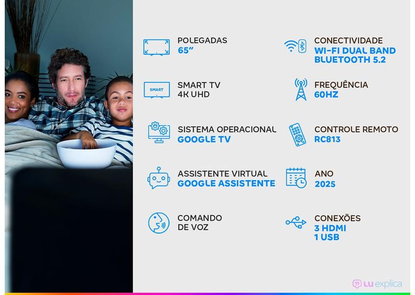 Smart TV 65" TCL 4K UHD LED HVA Google TV 65S62 2025