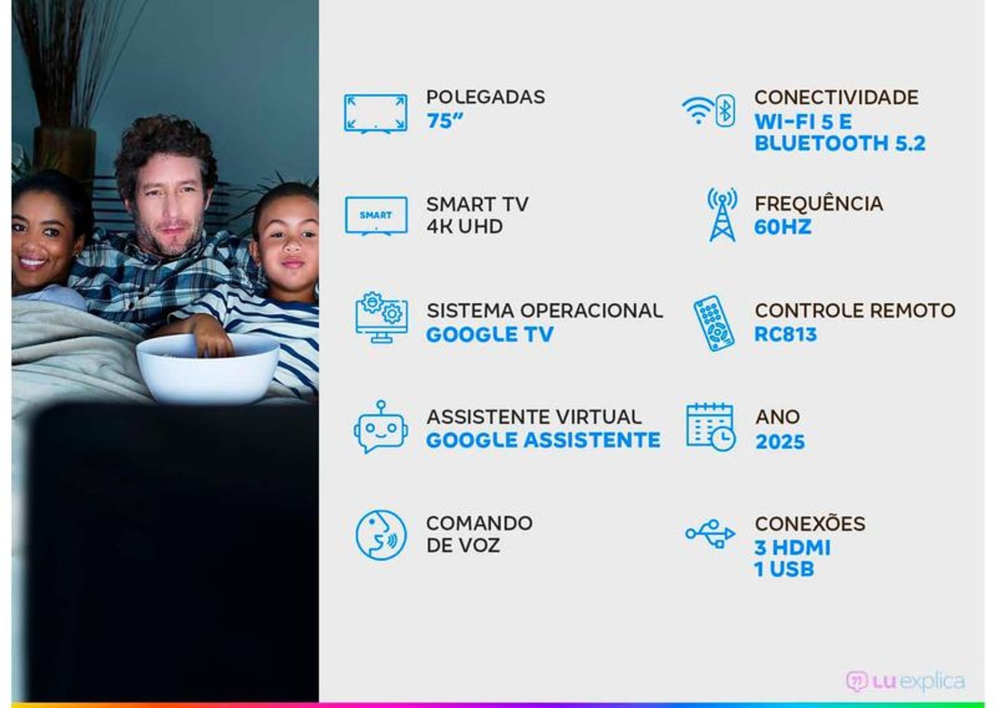 Smart TV 75" TCL 4K UHD LED HVA Google TV 75P6K 2025