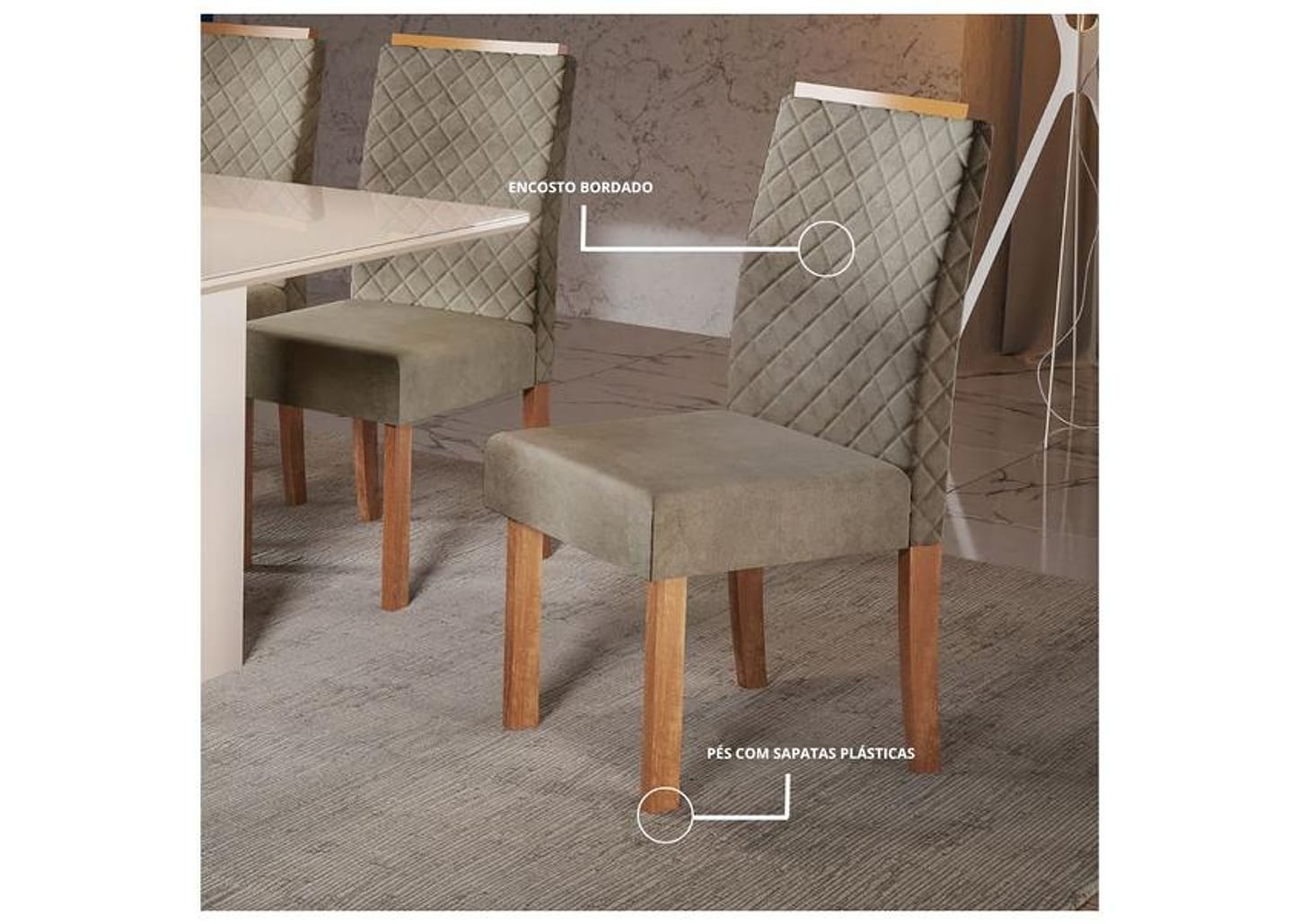 Mesa de Jantar 6 Cadeiras 6 Lugares Retangular Mel e Off White Sonetto Móveis Cris