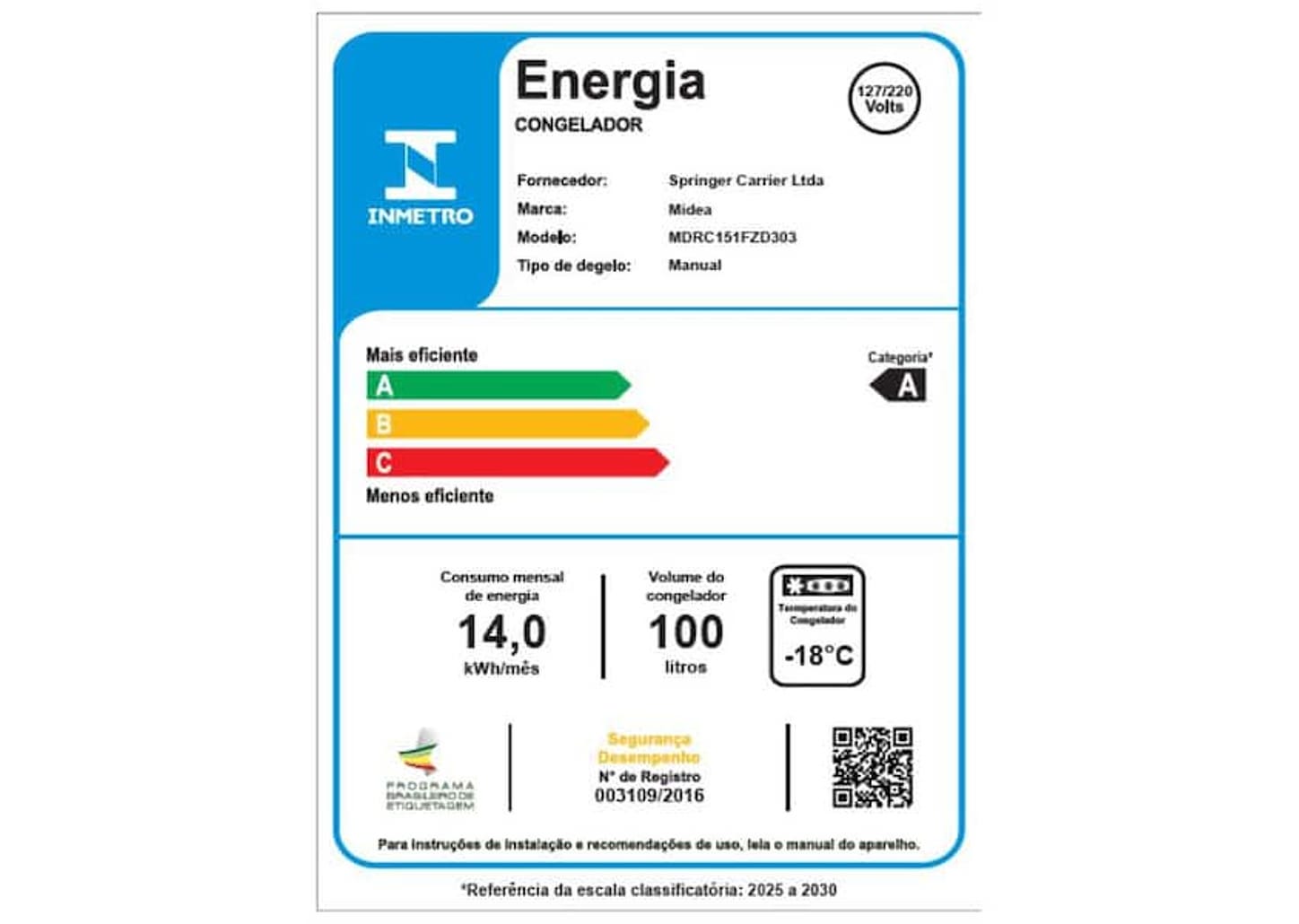 Freezer Horizontal Midea 100 Litros MDRC151FZD303