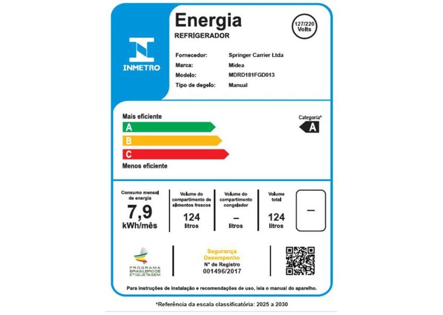 Frigobar Midea 124L Branco com Gaveta MDRD108FGD013