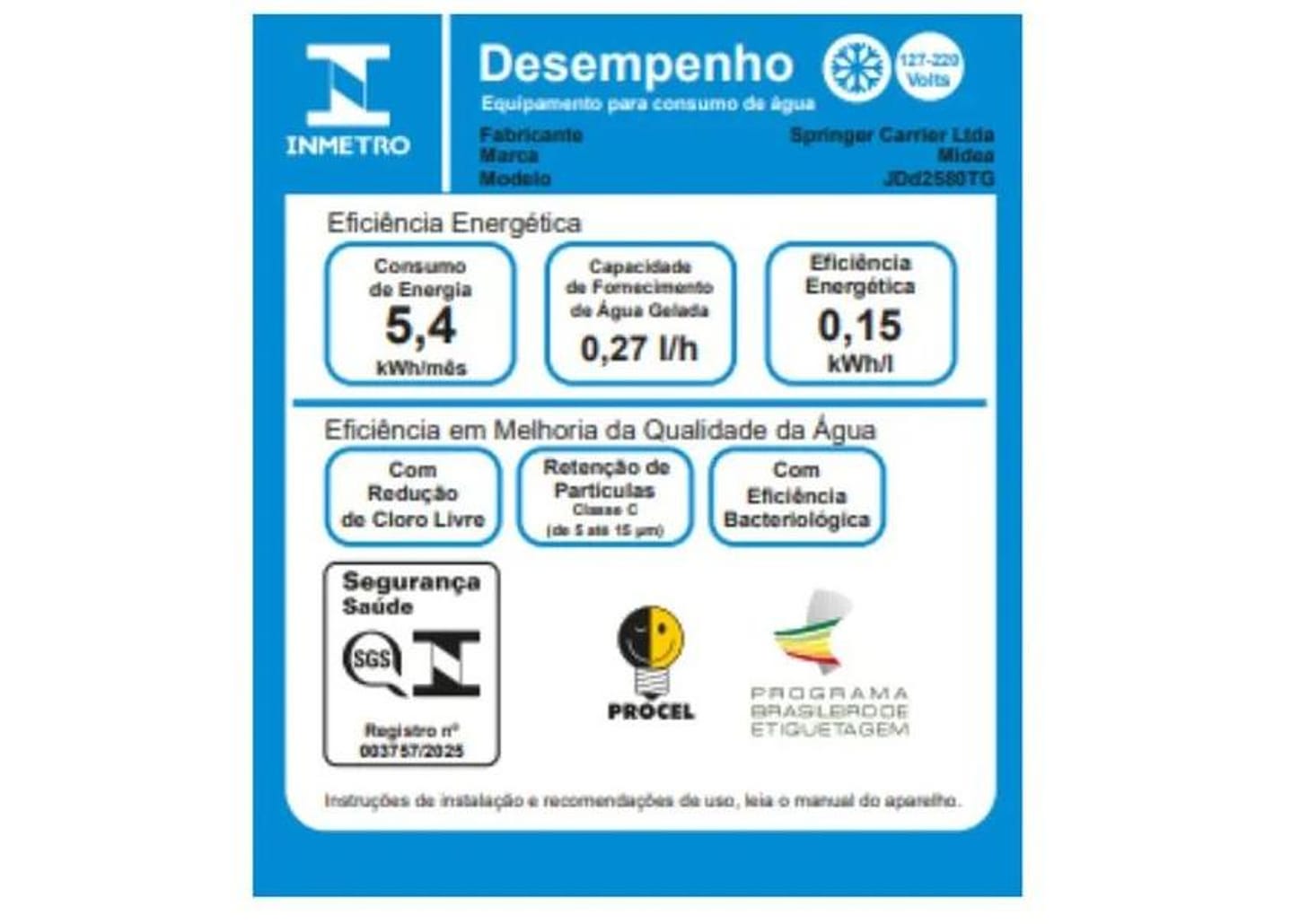 Purificador de Água Midea de Mesa e Parede Elétrico Branco Slim Pure JDD2580TW Água Gelada e Natural