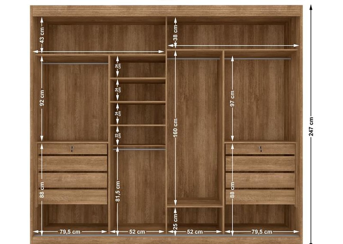 Guarda-roupa Casal com Espelho 8 Gavetas 2 Portas Móveis Lanza Londres