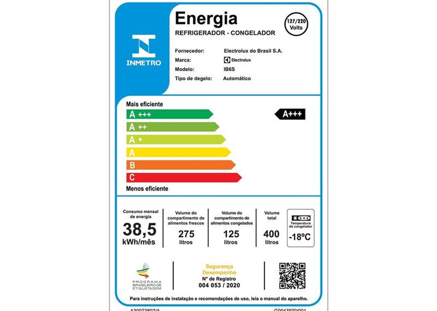 Geladeira/Refrigerador Electrolux Frost Free Inverse Inox Look 400L Efficient IB6S Bivolt