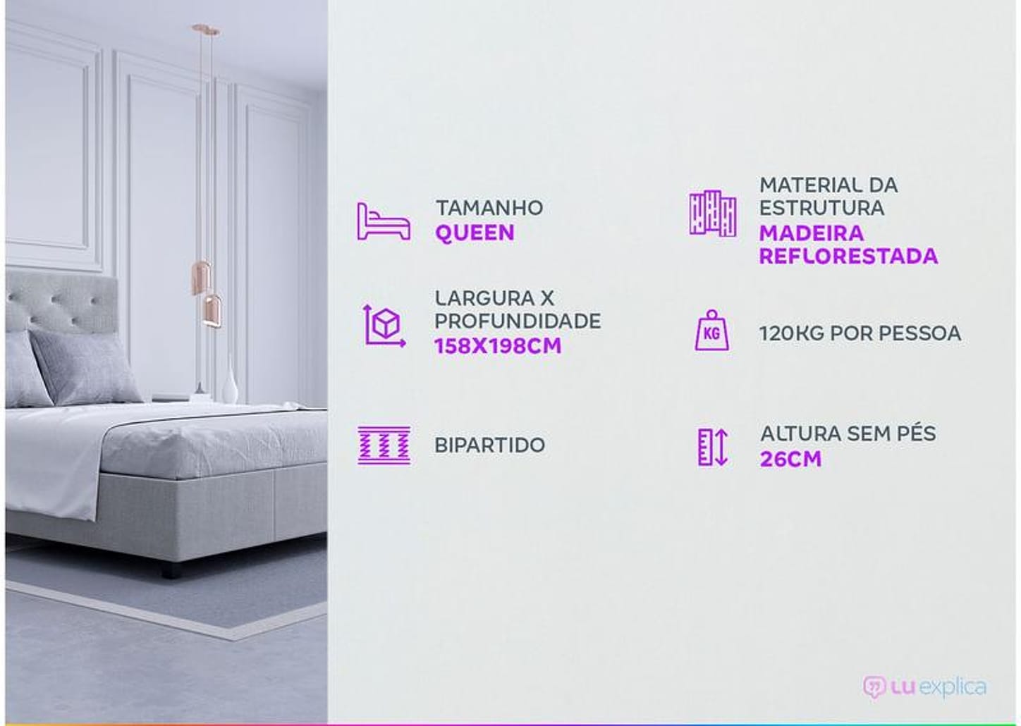 Base Cama Box Queen Bipartido 26x158x198cm New Prada