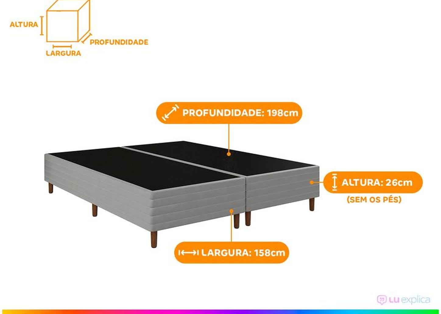 Base Cama Box Queen Bipartido 26x158x198cm New Prada