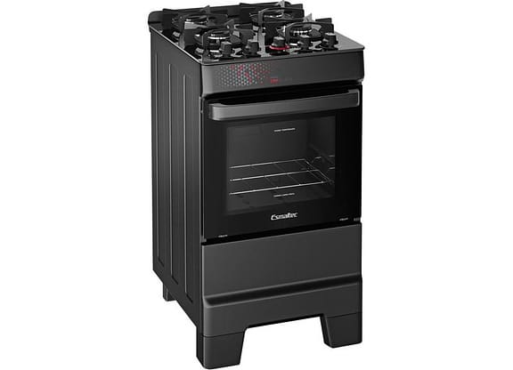 Fogão 4 Bocas Esmaltec Preto Mesa de Vidro Esmaltec Ideal Top Glass