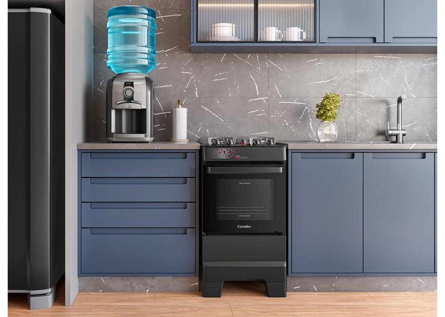 Fogão 4 Bocas Esmaltec Preto Mesa de Vidro Esmaltec Ideal Top Glass