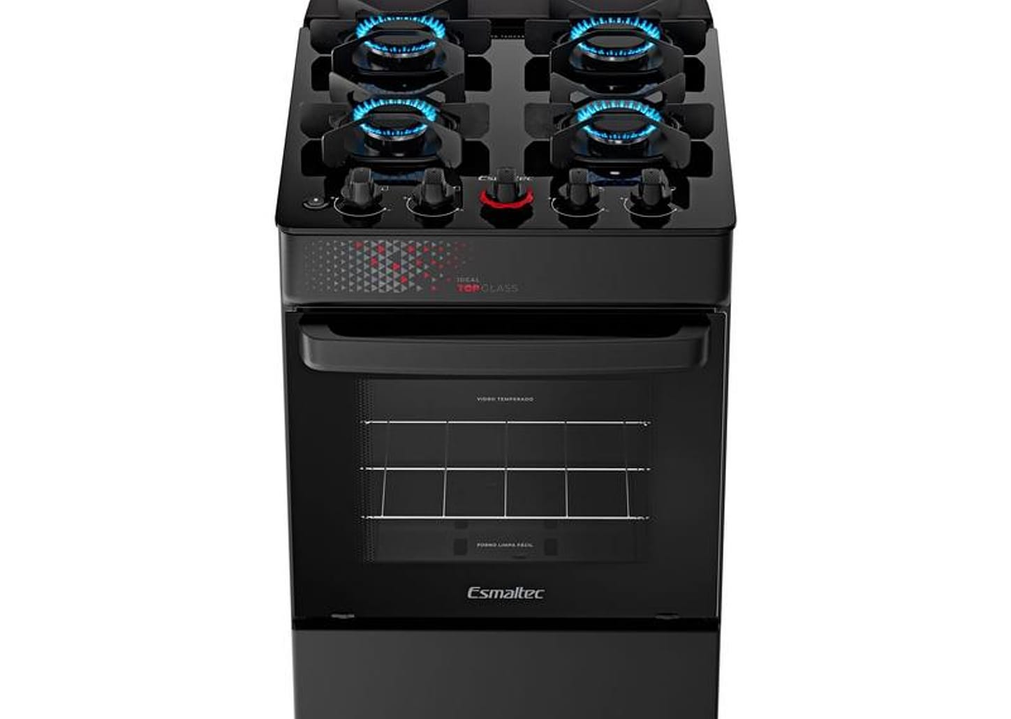 Fogão 4 Bocas Esmaltec Preto Mesa de Vidro Esmaltec Ideal Top Glass