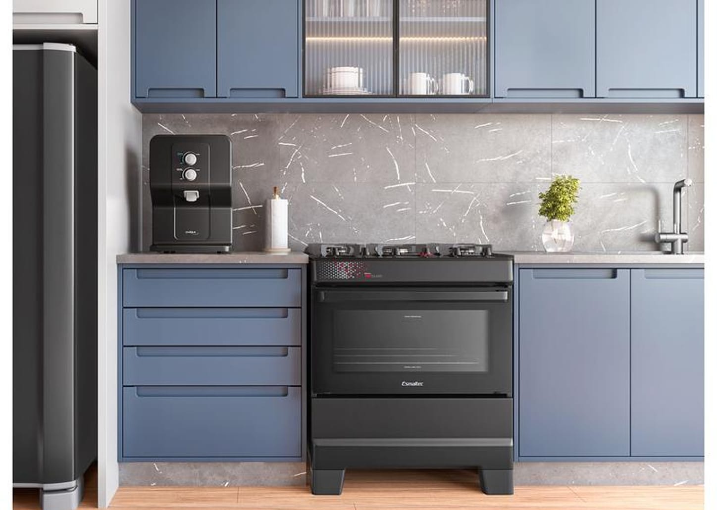 Fogão 5 Bocas Esmaltec Preto Mesa de Vidro Esmaltec Ideal Top Glass