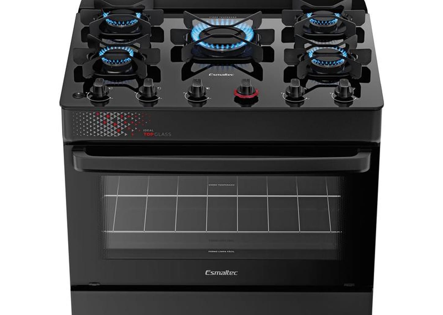 Fogão 5 Bocas Esmaltec Preto Mesa de Vidro Esmaltec Ideal Top Glass