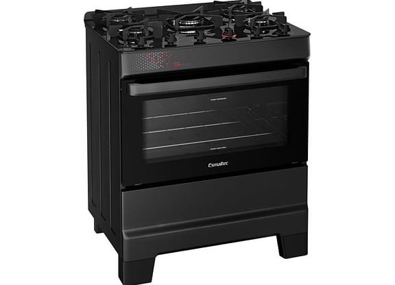 Fogão 5 Bocas Esmaltec Preto Mesa de Vidro Esmaltec Ideal Top Glass