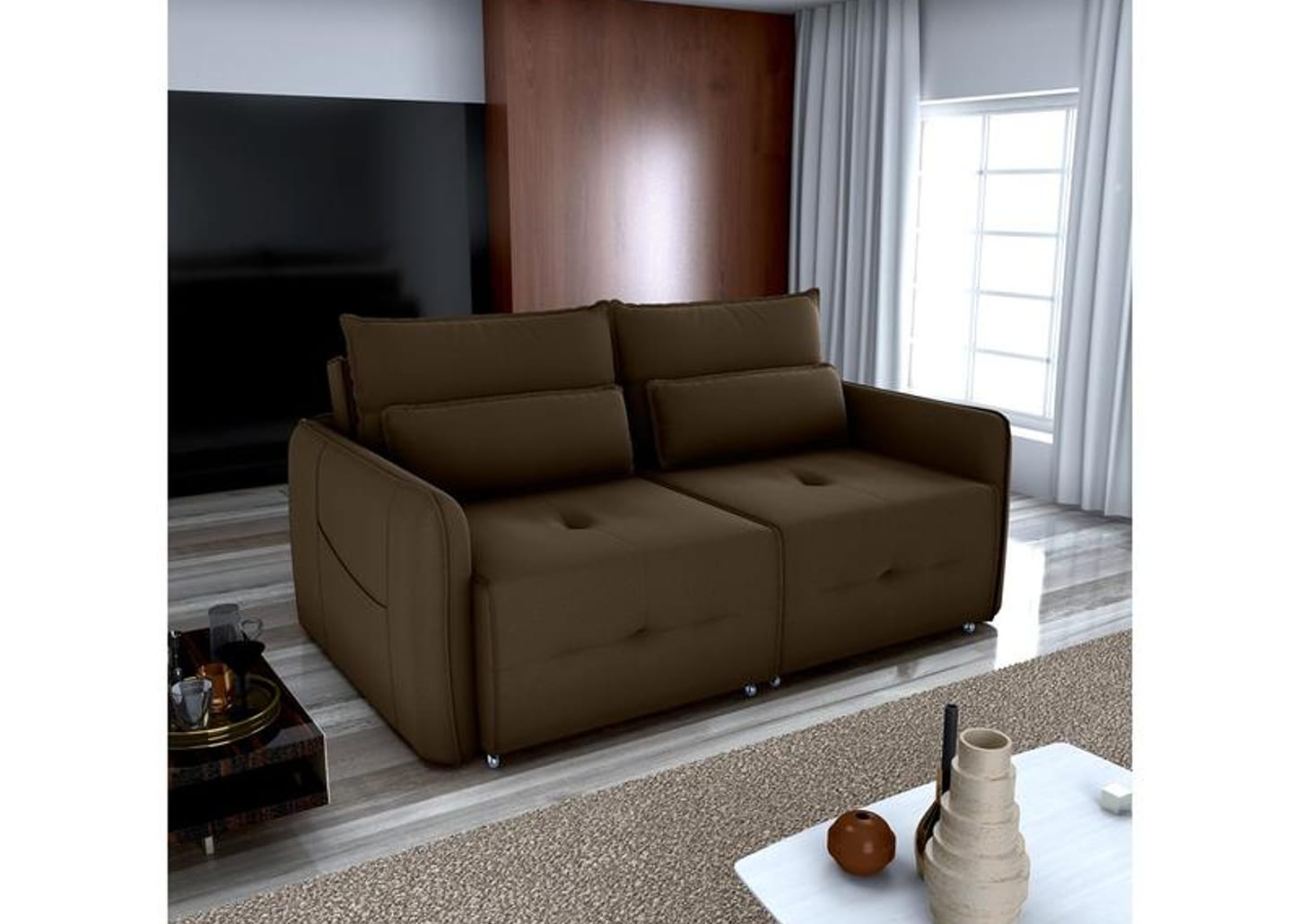 Sofá-cama 3 Lugares Retrátil Bipartido Reclinável Veludo Matrix Celine