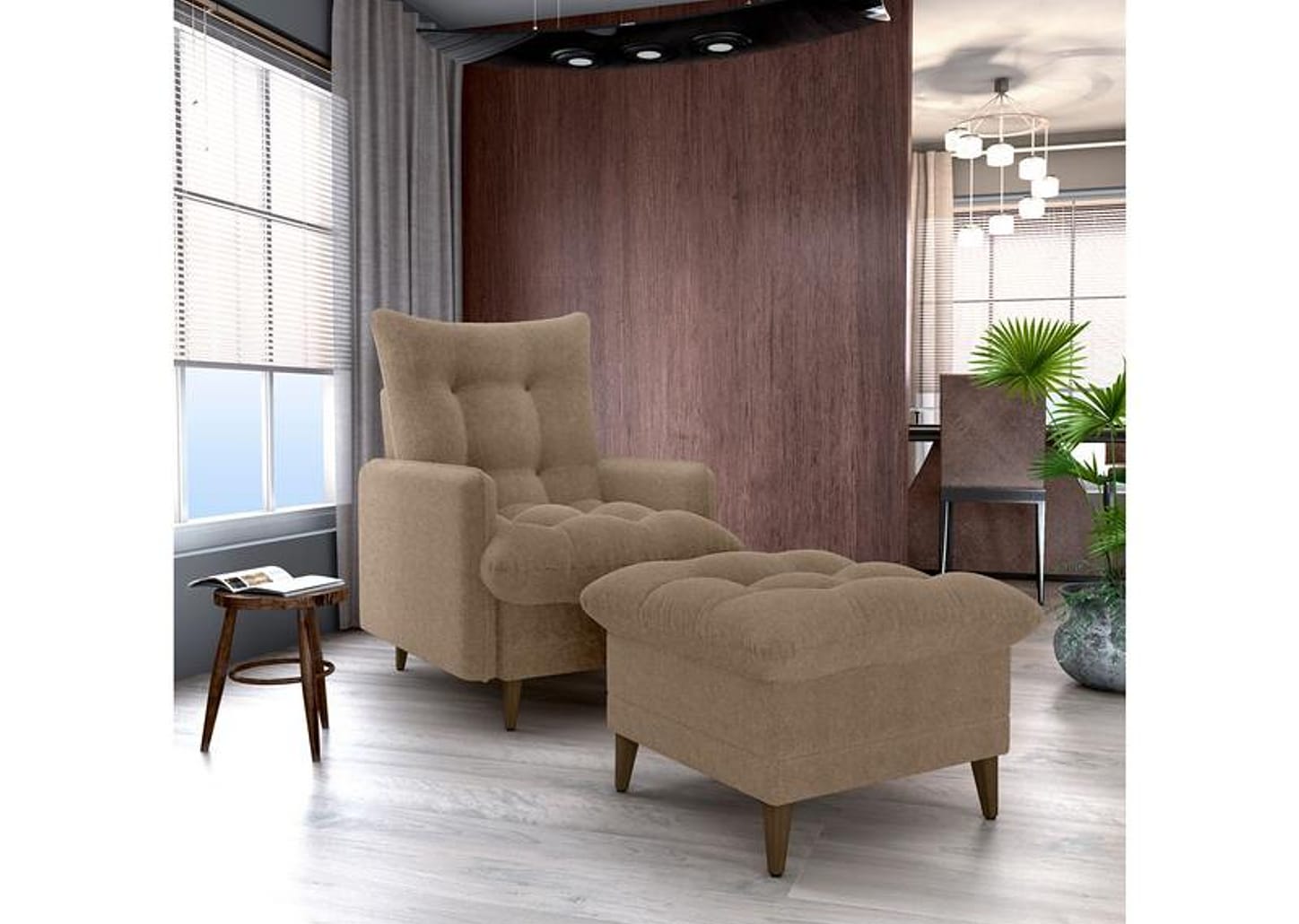 Poltrona Decorativa Reclinável com Puff 3 Posições Matrix Montreal