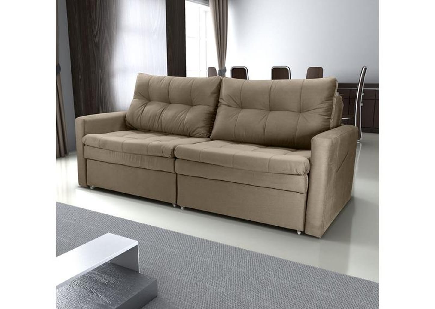 Sofá-cama Lugares Retrátil Bipartido Reclinável Veludo Matrix Nayla