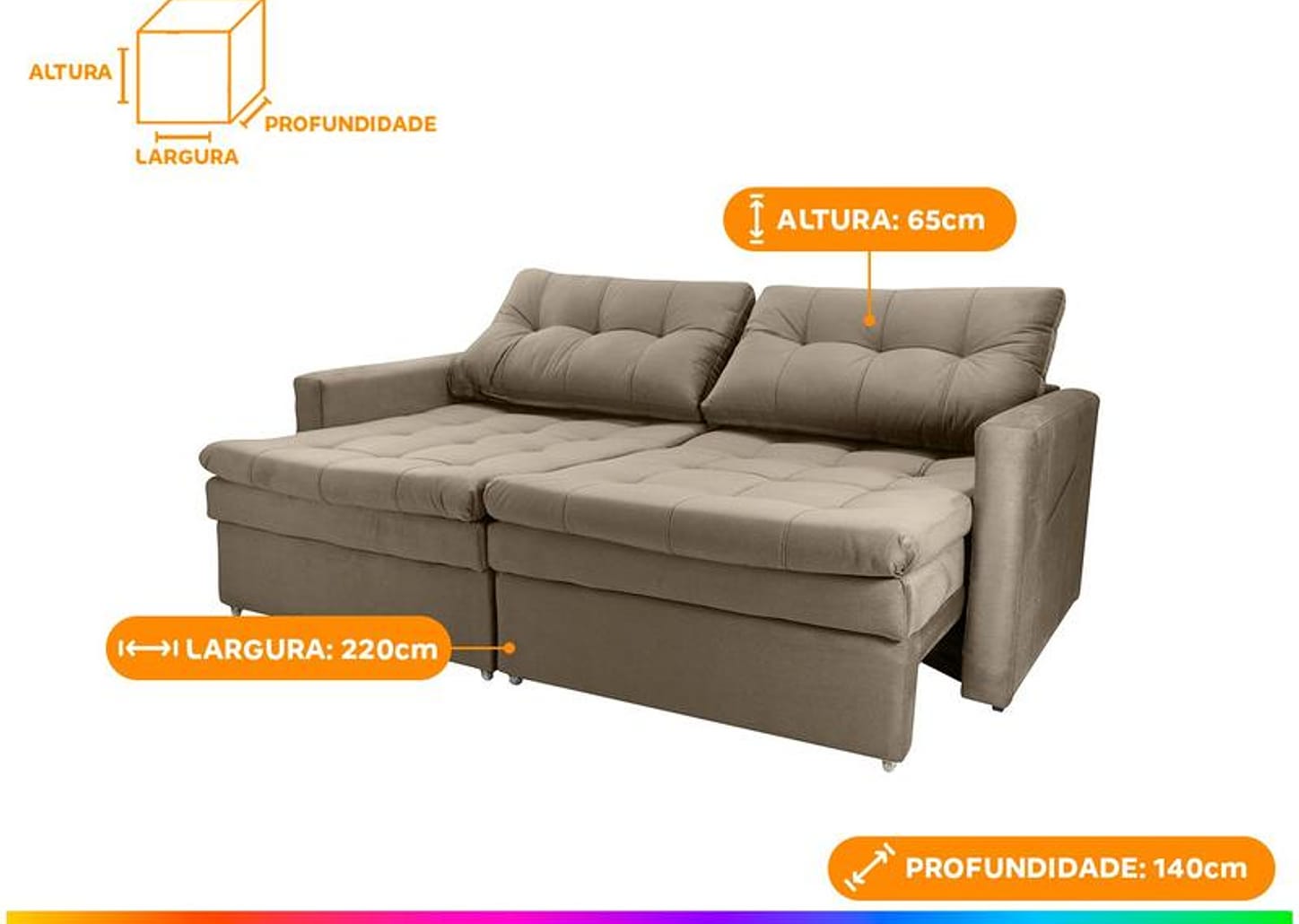 Sofá-cama Lugares Retrátil Bipartido Reclinável Veludo Matrix Nayla