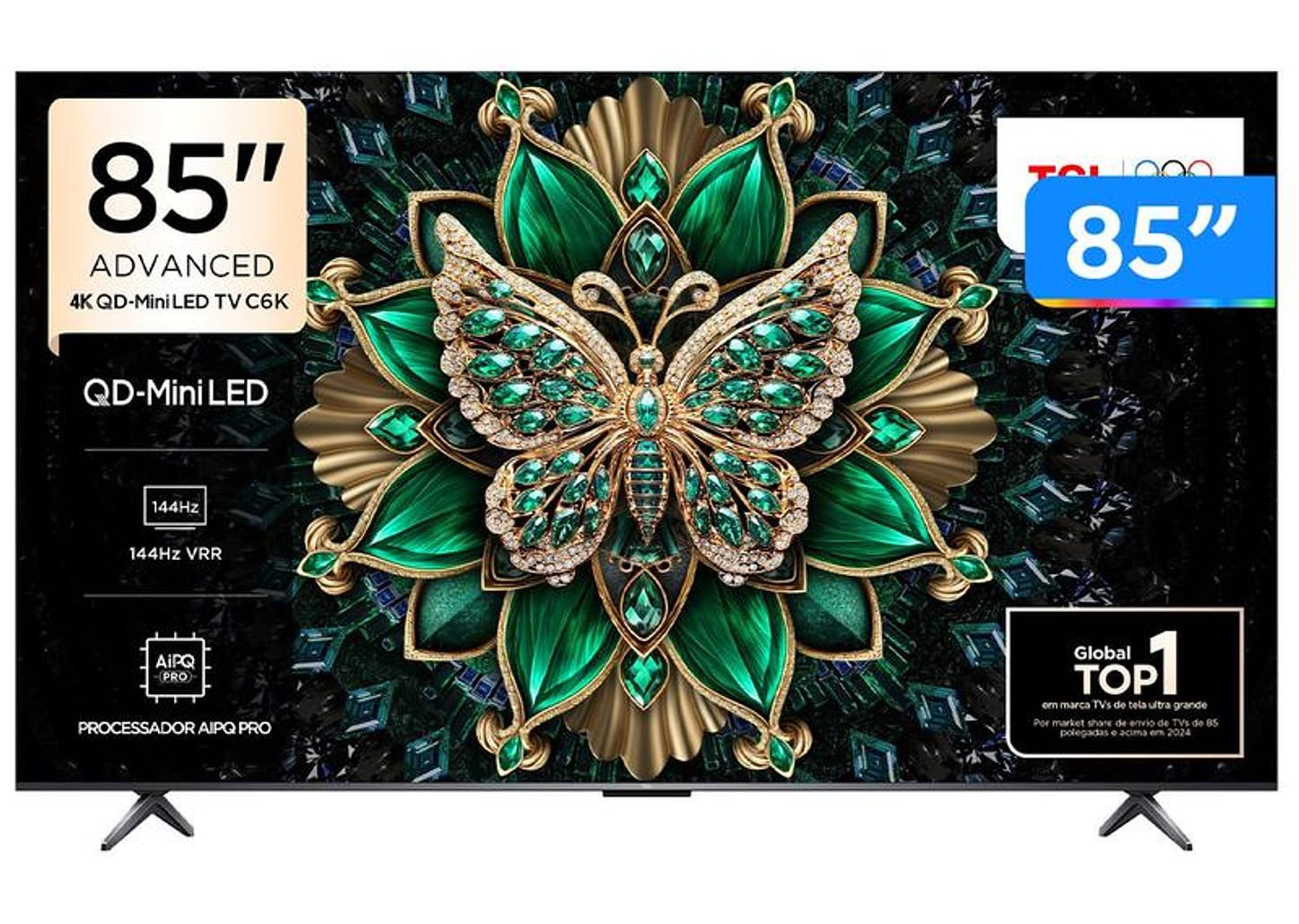 Smart TV 85" TCL UHD 4K MINILED 85C6K 120Hz Google TV AiPQ Pro Google Assistente 4 HDMI 2 USB